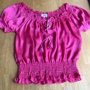 too mi salmon Pink ruffled Blouse trendy Fit Boho Feminine Tie size M
